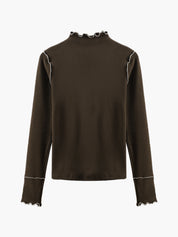 Birte | Slim Fit Jersey T-Shirt met Hoge Hals – Warm & Stretchy