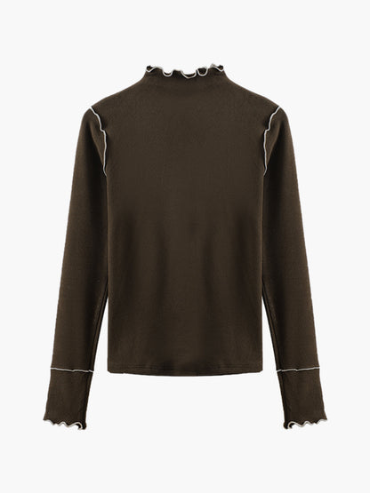 Birte | Slim Fit Jersey T-Shirt met Hoge Hals – Warm & Stretchy