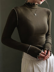 Birte | Slim Fit Jersey T-Shirt met Hoge Hals – Warm & Stretchy