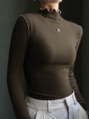 Birte | Slim Fit Jersey T-Shirt met Hoge Hals – Warm & Stretchy