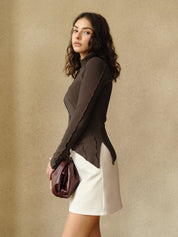 Medina | Asymmetrische Jersey Top met Ruches – Slim Fit