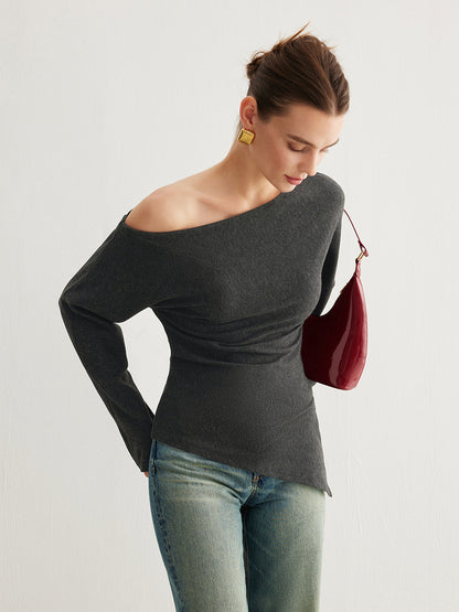 Blenda | Asymmetrische Top van Ribstof met Split & Plooien