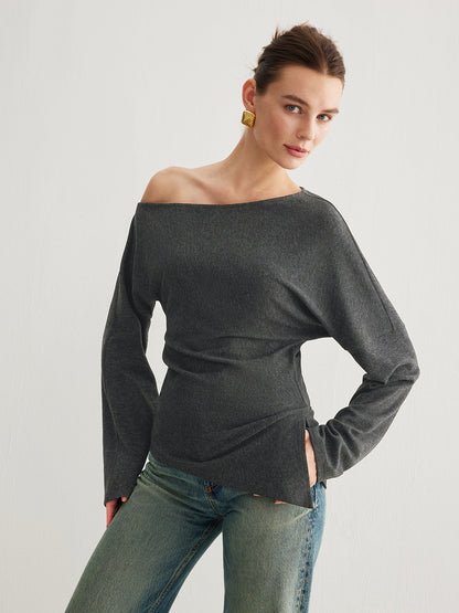 Blenda | Asymmetrische Top van Ribstof met Split & Plooien