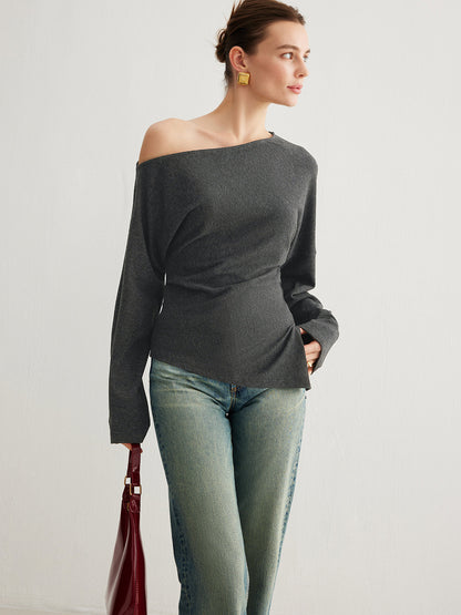 Blenda | Asymmetrische Top van Ribstof met Split & Plooien