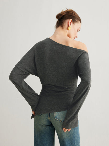 Blenda | Asymmetrische Top van Ribstof met Split & Plooien