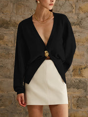 Quin | Gebreid Vest met Gouden Knoop