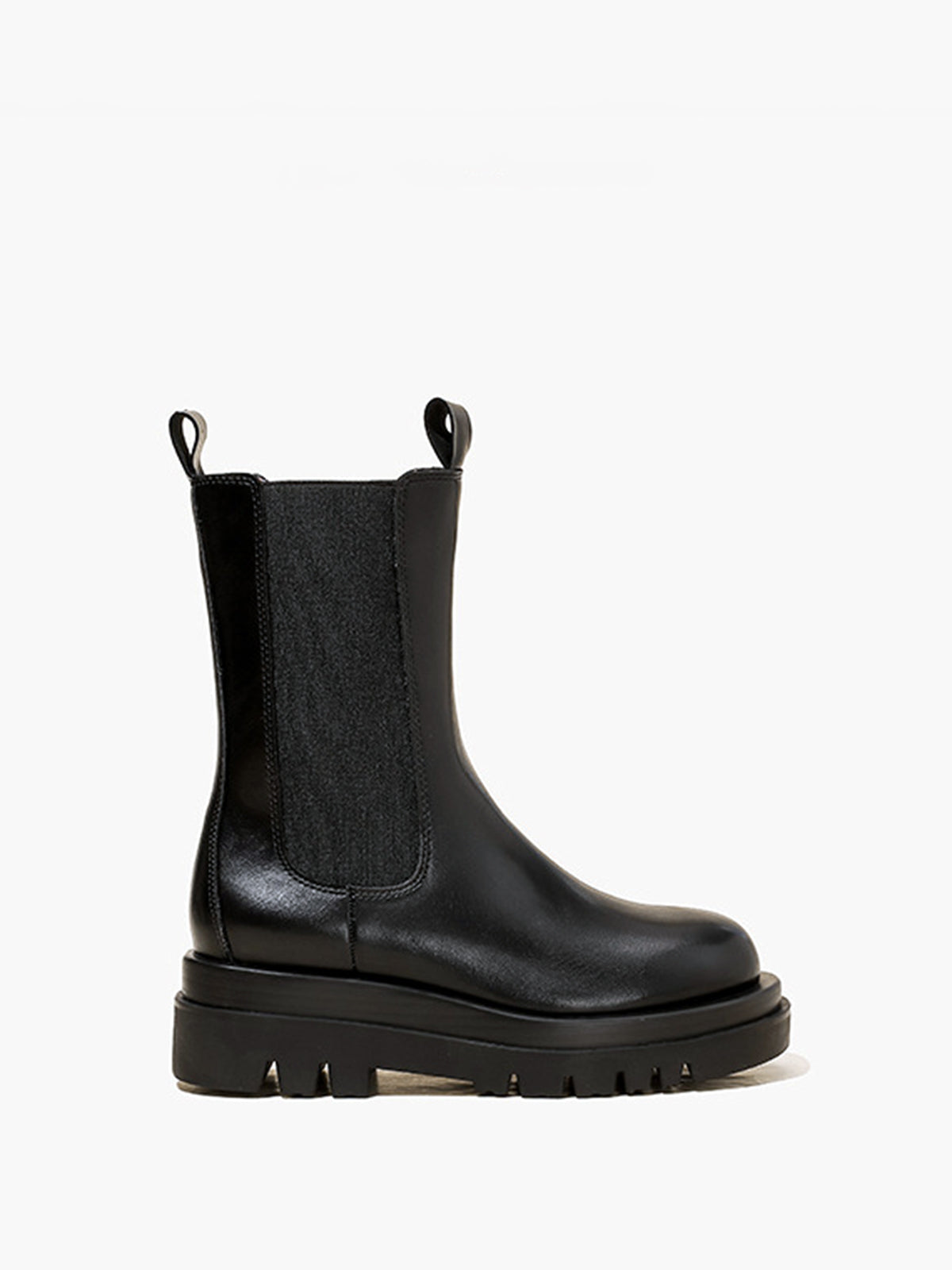 Alyana | Stoere Zwarte Leerlook Platform Chelsea Boots