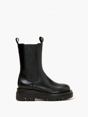 Alyana | Stoere Zwarte Leerlook Platform Chelsea Boots