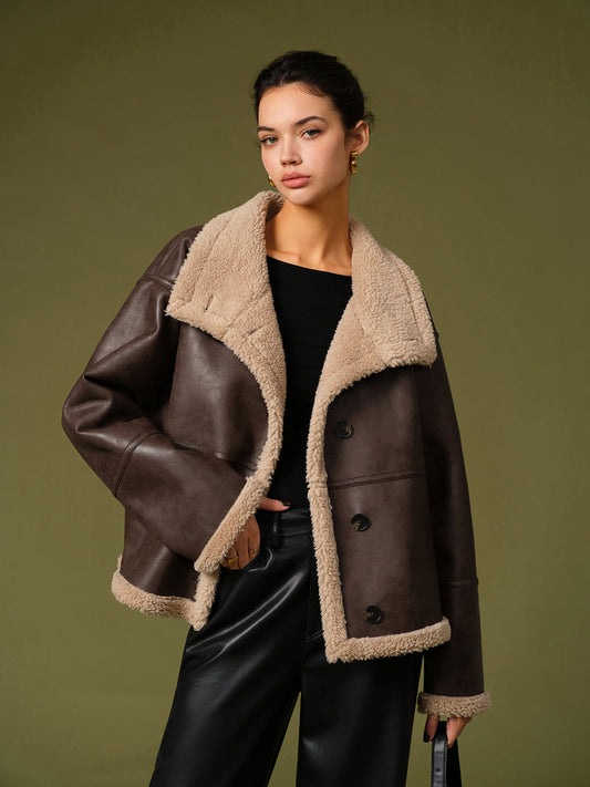 Carina | Warme Fleece Jas van Vegan Leer - Dames