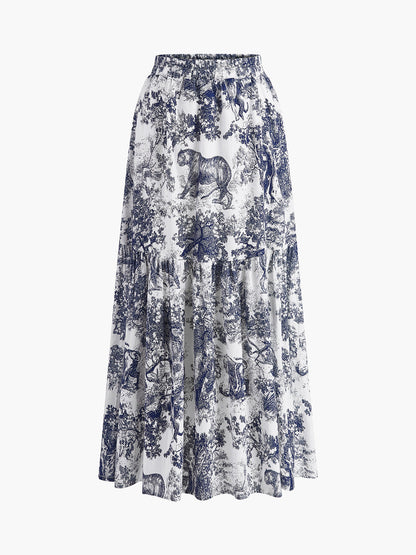 Ilze | High Waist Ruffle Midi Rok met Zomerse Print