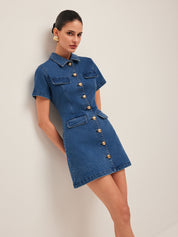 Gala | Trendy Mini Jurk van Spijkerstof voor Dames – Korte Mouwen & Knopen
