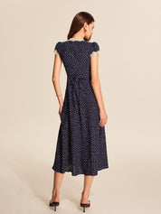 Casey | Polkadot Midi Jurk met Kant en Pofmouwen