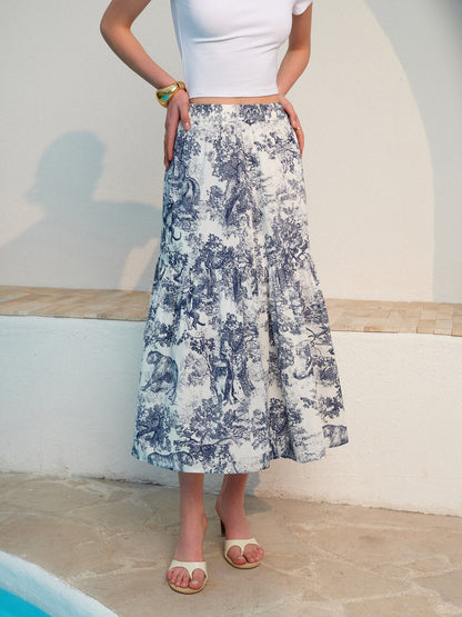 Ilze | High Waist Ruffle Midi Rok met Zomerse Print