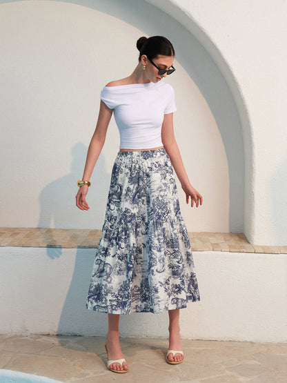 Ilze | High Waist Ruffle Midi Rok met Zomerse Print