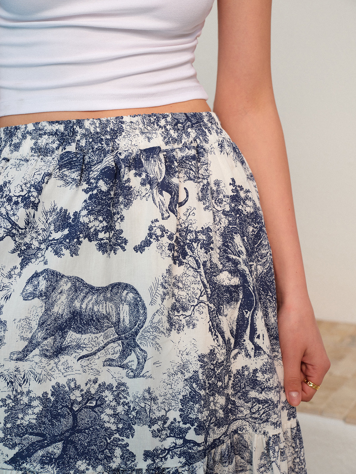 Ilze | High Waist Ruffle Midi Rok met Zomerse Print