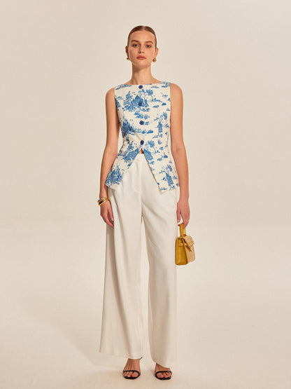 Hedwich | Mouwloze Top met Print en Split Design