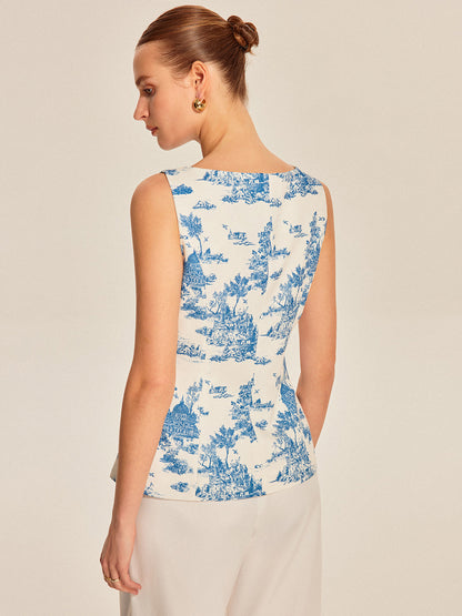Hedwich | Mouwloze Top met Print en Split Design