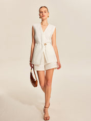 Erlene | Dames Mouwloos V-Hals Vest met Ceintuur – Lang Model en Comfortabel