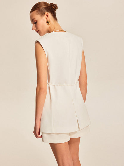 Erlene | Dames Mouwloos V-Hals Vest met Ceintuur – Lang Model en Comfortabel
