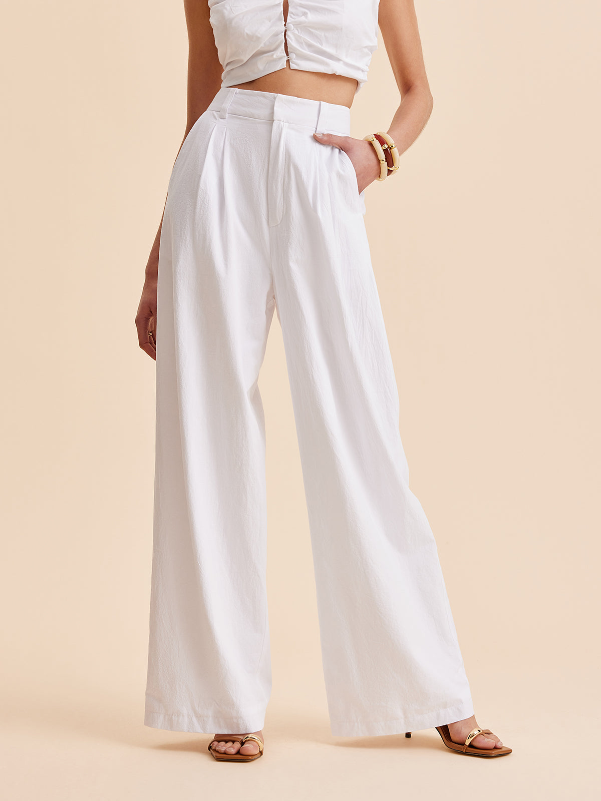 Isley | Mid Waist Katoenen Broek met Steekzakken