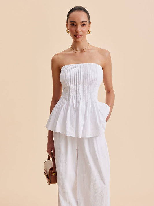 Strapless Peplum Top Dames – 100% Katoen, Slim Fit