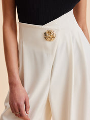 Gia | Elegante High Waist Wide-Leg Broek met Gouden Knoop