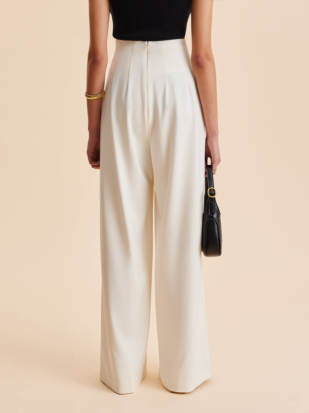 Gia | Elegante High Waist Wide-Leg Broek met Gouden Knoop