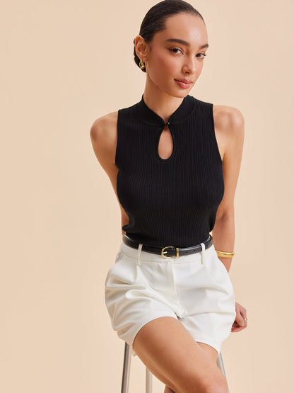 Brisia | Dames Gebreid Mouwloos Top met Keyhole Hals – Chique en Stijlvol