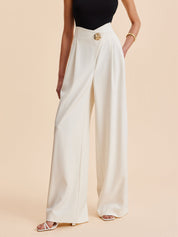 Gia | Elegante High Waist Wide-Leg Broek met Gouden Knoop