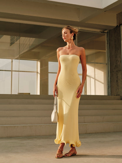 Linnea | Strapless Gebreide Maxi Jurk met Ruches