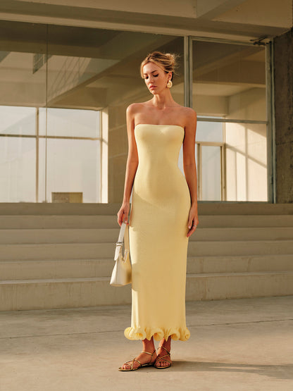 Linnea | Strapless Gebreide Maxi Jurk met Ruches