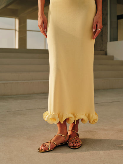 Linnea | Strapless Gebreide Maxi Jurk met Ruches
