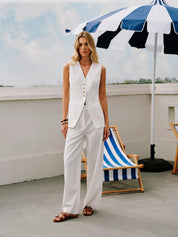 Dysa | Dames Linnen Katoen Mouwloos Vest – Gilet met Knopen