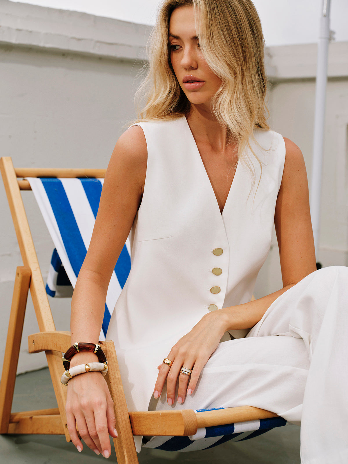 Dysa | Dames Linnen Katoen Mouwloos Vest – Gilet met Knopen