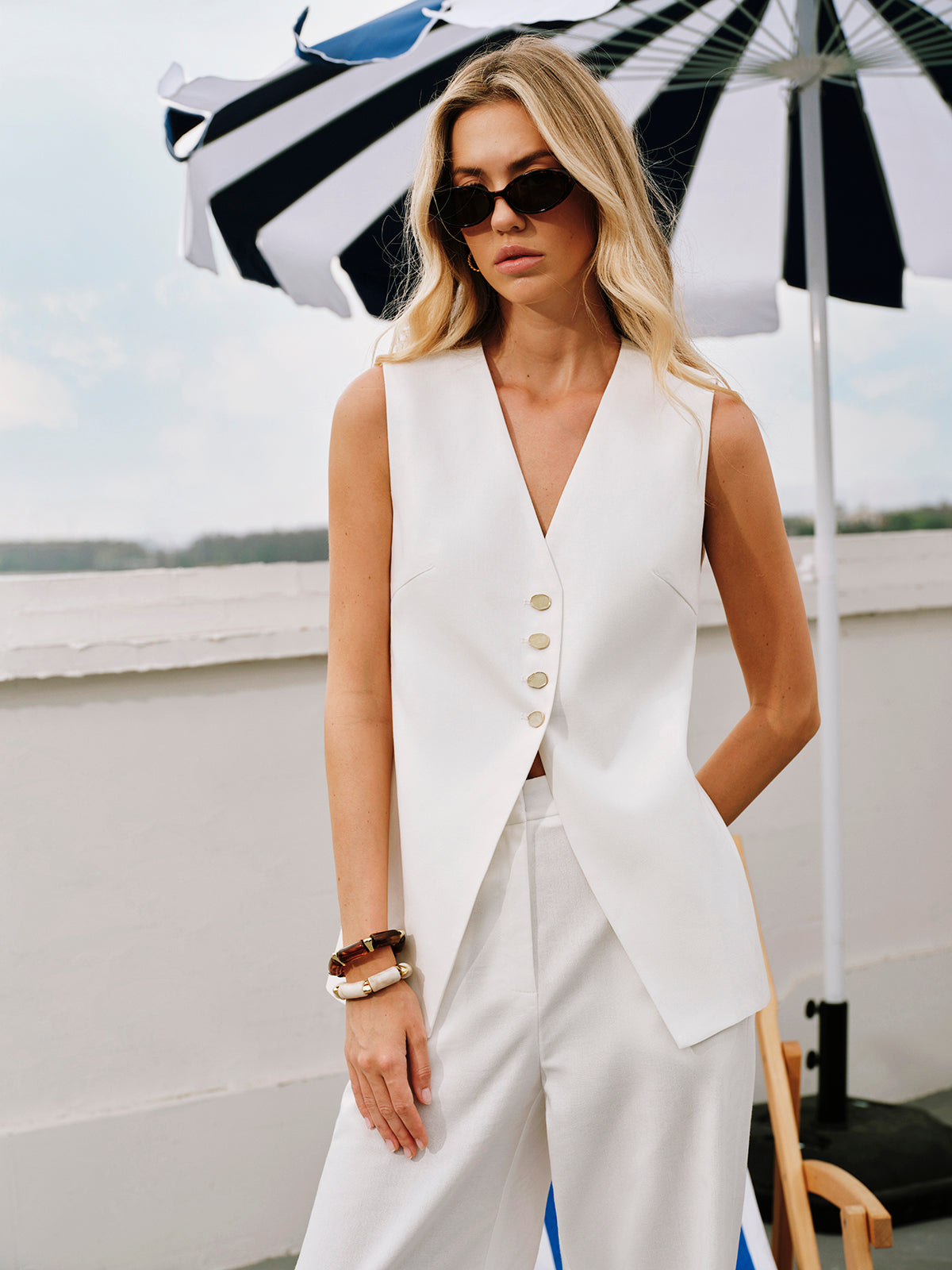 Dysa | Dames Linnen Katoen Mouwloos Vest – Gilet met Knopen