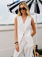 Dysa | Dames Linnen Katoen Mouwloos Vest – Gilet met Knopen