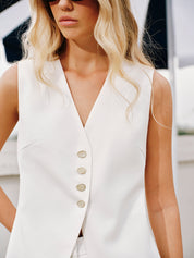 Dysa | Dames Linnen Katoen Mouwloos Vest – Gilet met Knopen