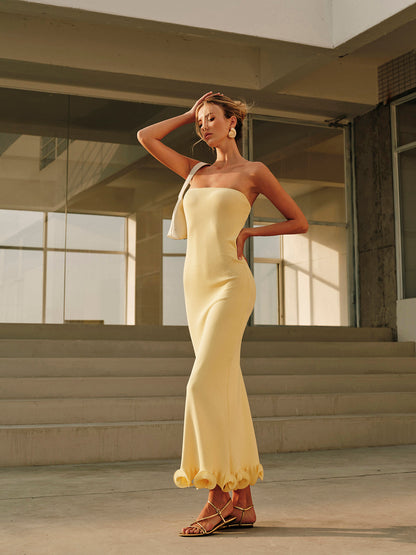 Linnea | Strapless Gebreide Maxi Jurk met Ruches