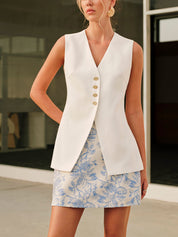 Dysa | Dames Linnen Katoen Mouwloos Vest – Gilet met Knopen