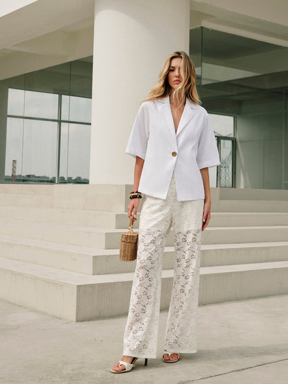 Dita | Broek van Kant Stof voor Dames – Mid Waist met Koordsluiting