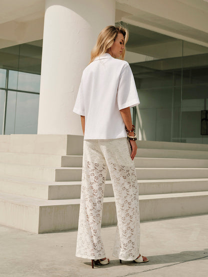 Dita | Broek van Kant Stof voor Dames – Mid Waist met Koordsluiting