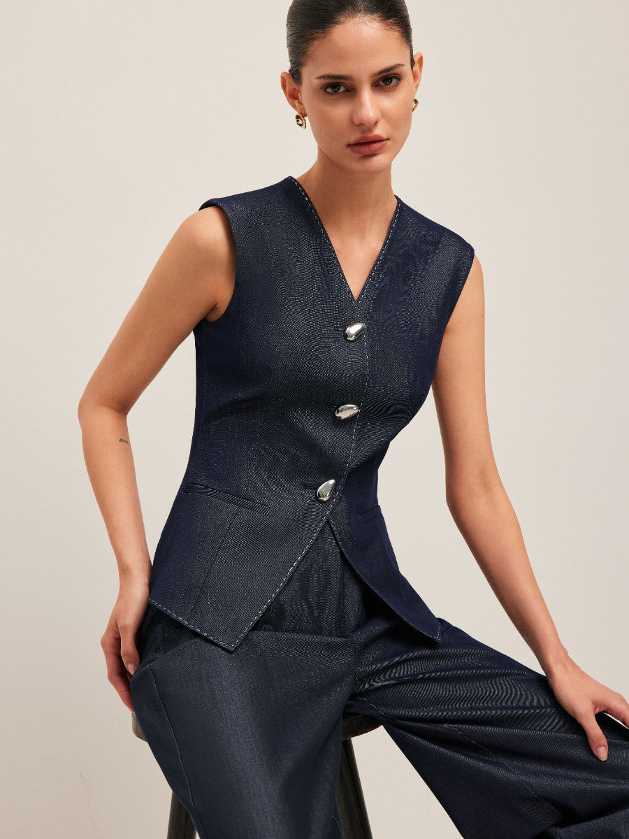 Jimena | Stijlvol Dames Gilet met Contrast Stiksel - Elegant Peplum Design