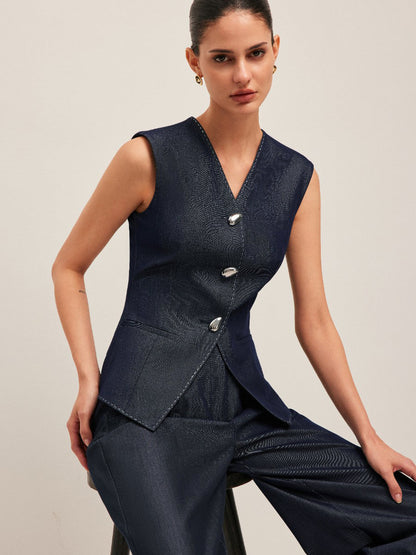 Jimena | Stijlvol Dames Gilet met Contrast Stiksel - Elegant Peplum Design