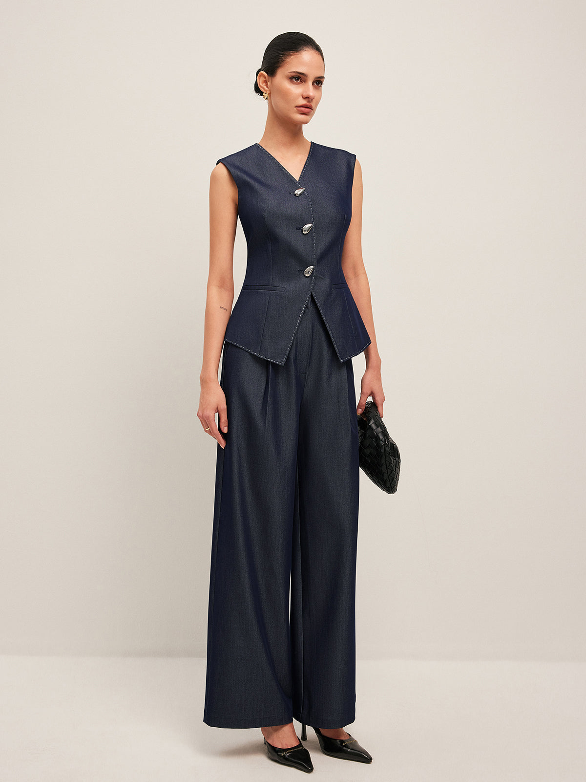 Jimena | Stijlvol Dames Gilet met Contrast Stiksel - Elegant Peplum Design