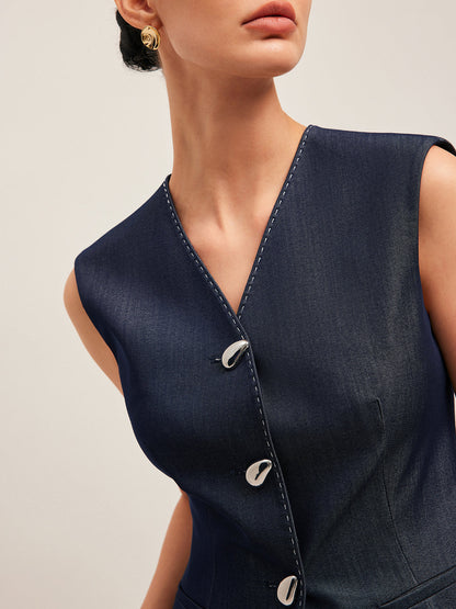 Jimena | Stijlvol Dames Gilet met Contrast Stiksel - Elegant Peplum Design