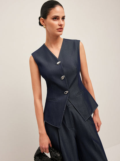 Jimena | Stijlvol Dames Gilet met Contrast Stiksel - Elegant Peplum Design