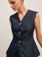 Jimena | Stijlvol Dames Gilet met Contrast Stiksel - Elegant Peplum Design