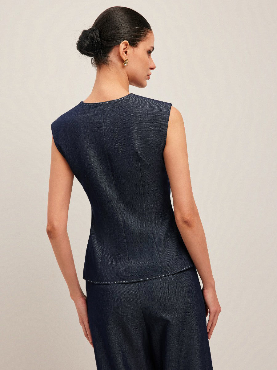 Jimena | Stijlvol Dames Gilet met Contrast Stiksel - Elegant Peplum Design