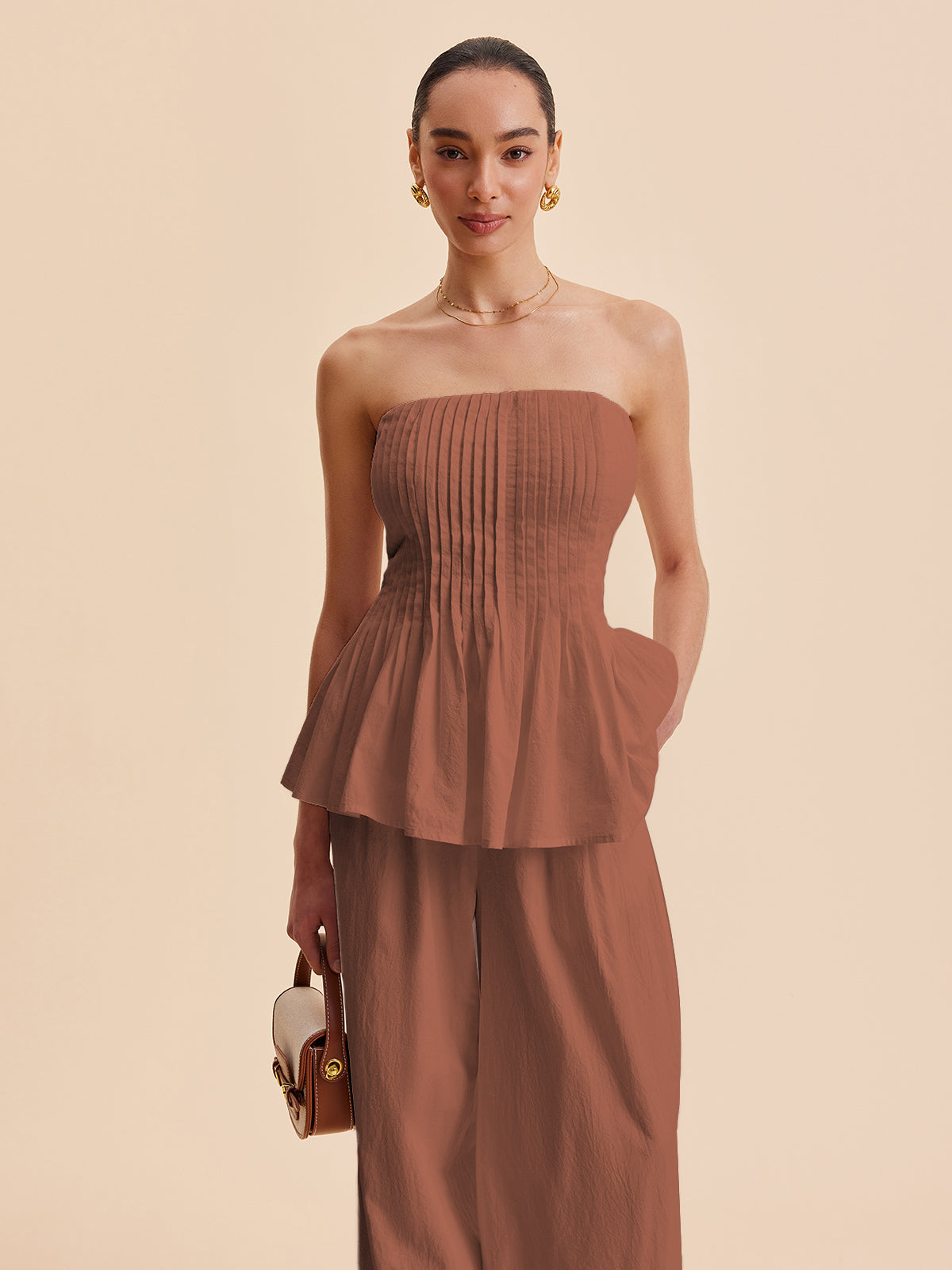 Strapless Peplum Top Dames – 100% Katoen, Slim Fit