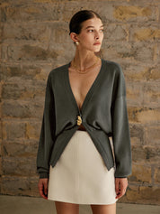 Quin | Gebreid Vest met Gouden Knoop